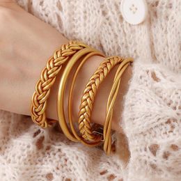 Bangle 5pcs/Set Trendy Gold Color Jelly Silicone Weave Bangles Bracelets For Women Fashion Buddhist Charm Girls Jewelry