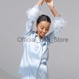 Women 2PCS Pyjamas Set Plain/Patchwork Long Sleeve Feather Cuffs Shirts Tops + Short Pants Loose Sleep/Home Wear Clothes x0817