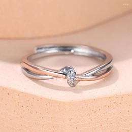 Wedding Rings Minimalist Crossed Couple For Women Silver Rose Gold Colour White Zircon Thin Bands Promise Engagement Ring Jewellery