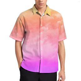 Men's Casual Shirts Sunset Cloud Loose Shirt Men Beach Bright Tie Dye Hawaiian Custom Short-Sleeved Y2K Oversize Blouses