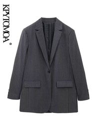 Womens Suits Blazers KPYTOMOA Women Fashion Front Button Pinstripe Blazer Coat Vintage Long Sleeve Flap Pockets Female Outerwear Chic Vestes Femmes 230817