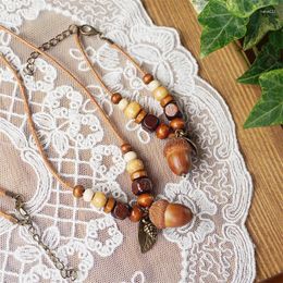 Pendant Necklaces Ins Vintage Forest Wood Beads Creative Handmade Hazelnut Necklace Bracelet Women Ethnic Jewelry Gifts For Girls