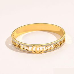 Bangle Wholesale Classic Bracelets Women Luxury Designer Bracelet Crystal 18K Gold Plated Stainless Steel Wedding Lovers Gift Jewelr Dhruv