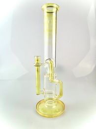 Smoking Pipes silver fumed recycler bong 16 inch 14mm joint single inline perc high quality with clear horn bowl