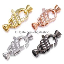 Clasps Hooks Riversr Cz Micro Lobster Accessories White Pink Yellow Gun Black Copper Zircon Pendant Necklace Bracelet Connectors Diy Dhpxd