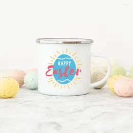 Mugs Easter Camping Mug Enamel Coffee Cup Drink Juice Water Dessert Cocoa Milk Handle Original And Fun Gifts In