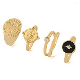 Cluster Rings 4 Pcs Gold Colour Bohemian Set Women Midi Finger Charm Unique Imitation Ring Anniversary Gift