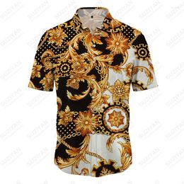 Men's Casual Shirts Luxury Rich Shirt Fashion Gold Chain 3D Print Short Sleeve Top Polo Button Colorful Queue Party Cardigan