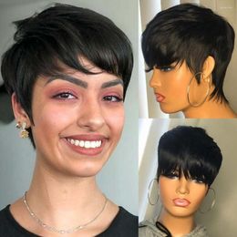 Black Short Pixie Cut Wig Human Hair Pre Plucked Brazilian Virgin For Women