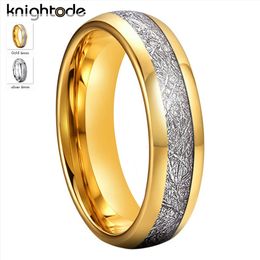 Band Rings 6mm Gold ColorSilvery Tungsten Carbide Rings White Meteorite Inlay Fashion Wedding Band Engagement Jewellery Dome Polished Finish 230816