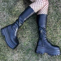 Boots Platform Gothic Style Motorcycle Boots Vampire Cosplay Knee-high Boots 2022 Winter Street Cool Punk Comfy Women Shoes T230817