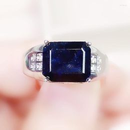 Cluster Rings Men Ring Natural Real Black Sapphire Rectangle 925 Sterling Silver 10 12mm 6.3ct Gemstone Fine Jewellery X236202