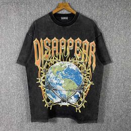 Men's T-Shirts Good Quality Globe Fashion T Shirt Men Heavy Fabric Nice Washed Casual Women Vintage Tees Cotton T-shirt Mens Clothing