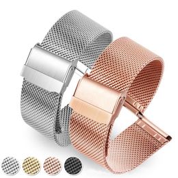 Watch Bands Milanese Watchband 12mm 1mm 16mm 18mm 20mm 22mm 2mm Universal Stainless Steel Metal Band Strap Bracelet Black Rose Gold 230816