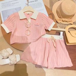 Clothing Sets Summer Girls Clothes Set Foreign Style Lapel Collar Top Girl Baby Short-Sleeved Shorts Two-Piece to Kids Summer Set