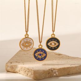 Pendant Necklaces Bohemia Zircon Eye Gold Color Chain Stainless Steel Necklace Black Blue White Dripping Oil Coin For Women