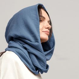 Scarves Organic Cotton Unisex Hooded Scarf solid Colour retro Gauze Muslin Cowl Shrug men Festival head cover Convertible hijab Scarf hat 230817