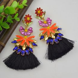 Dangle Earrings Bohemian Big Rhinestone Drop European For Women Crystal Flower Long Tassel Charm Brinco Resin Jewellery Gifts