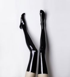 Sexy Set Black Handmade Latex Stockings Latex Rubber Unisex Long Thigh High Tight Socks 230817