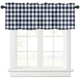 Curtain Pastoral Style Dark Blue Plaid Short Curtains Kitchen Cafe Wine Cabinet Door Window Small Home Decor Drapes