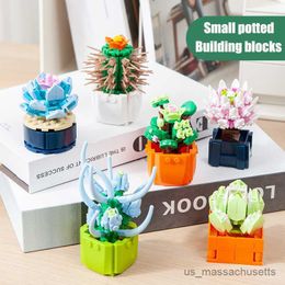 Blocks Mini Succulent Potted Building Blocks DIY Home Desktop Green Plant Decoration Simulation Flower Small Particle Assembled Toys R230817