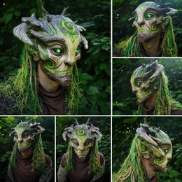 Altre forniture per feste di eventi Green Elf Old Man Latex Mask Funny Halloween Maschera luminosa Maschera piena realistica Testa