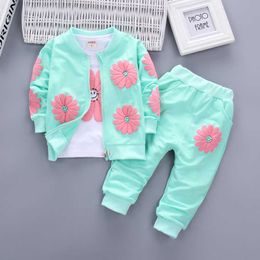 Clothing Sets Autumn Baby Girls Clothing Sets Fashion Flowers Cotton Coat Top Pants 3pcs Little Suits Birthday Gift Kids Clothes