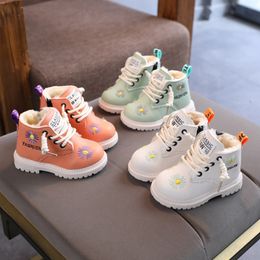 Sneakers Girl Leather Fashion Boots Children's Boots Green Flowers Kids Spring and Autumn Zipper Shoes Girls Kid Ankle Boots 230816