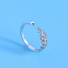 Cluster Rings Fashionable Sterling Silver And Copper Jewellery Women's Full Diamond Leaf Opening Small Fresh Sweet Tail Ring