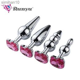 Anal Toys New Metal Anal Plugs + Crystal Jewellery Rosy Colours Small Anal Sex Toys For Women Men Anal Beads Anal Tube Adult Sex Products HKD230816