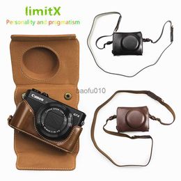 Camera bag accessories Luxury PU Leather Camera Bag case cover with strap open Battery Design For Canon Powershot G7X Mark II III G7XII G7XIII Camera HKD230817