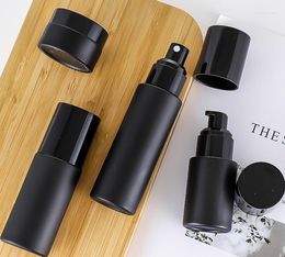 Storage Bottles Luxury 20ml 30ml 40ml 50ml 60ml 80ml 100ml Black Frosted Cosmetic Glass Bottle Alucap Pump Manufacturers