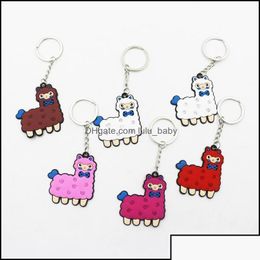 Keychains Lanyards Fashion Accessories New Pvc Llama Keychain Alpaca Keyring Pendant Key Chain Metal Ring Gift Purse Bag Hand Decora Dhvmi