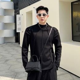 Men's T Shirts SYUHGFA Korean Style Long Sleeve T-shirt Trend Handsome Pullover Niche Design Silhouette Lines Fashion Solid Color Tee