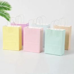 Gift Wrap 10pcs Kraft Paper Bags Blue/Pink Pastel Candy Rainbow Party Decoration Baby Shower Wedding PackagingGift LL