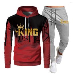 Men's Hoodies Fashion Tracksuit King Print Sportswear Sets Hoodie Pants Sport Joggers Fleece Hooded Sweatpants Mens Streetwear