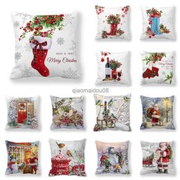 Pillow Case Christmas decoration Santa Claus snowman printed cushion cover for home living room sofa decoration case 45x45cm HKD230817