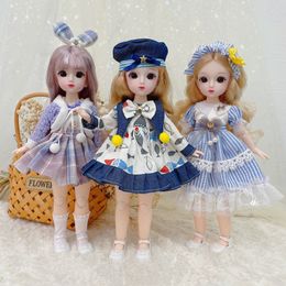 Dolls 6 Points Bjd 30cm Doll 3D Real Eyes 23 Joints Can Move Fashion Clothes Skirt Princess Dress Up Childrens Toy Gift 230816