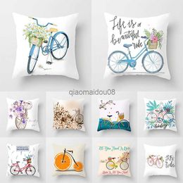 Pillow Case 45x45cm Home Decor Cushion Cover for Living Room Bedroom Decorative Polyester cases Flowers Bike Printed Cover HKD230817