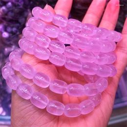 Strand Natural Rose Quartz Bucket Bead Bracelet Fashion Gemstone Crystal Jewelry Bangle For Women Healing Holiday Gift 1PCS 8.8mm