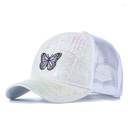 Ballkappen Hut für Frauen Mode Casual Butterfly Sticked Baseball Cap Snapback Summer Girl Sunshade atmungsaktives Mesh
