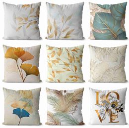 Pillow Case 45x45cm Ginkgo Print Cushion Cover Polyester Sofa Cover Home Decoration Square Cover Home Decoration HKD230817