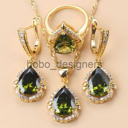 Brazilian Gold Colour Chunky Jewellery Sets For Women Water Drop African Costume Olive Green Zircon Choker Necklace Set x0817