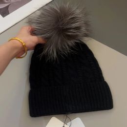 Designer Casual Fashion Wool Beanie Hat With Fur Pom Skull Cap Winter Warm Women Ski Hats