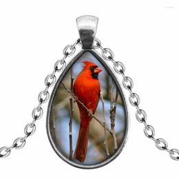 Pendant Necklaces Fashion Blue Mermaid Cute Parrot Animal Po Tear Drop Necklace Retro Simple Glass Cabochon Jewellery Gift For Women