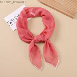 Sarongs 23 new simulated silk scarves women's mesh red simple style solid color mist yarn small square scarves Z230817