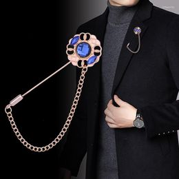 Brooches Vintage Crystal Brooch Tassel Chain Laple Pin Long Needle Corsage Men's Suit Coat Collar Fashion Wedding Jewellery Gifts