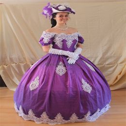 Retro Renaissance Purple Quinceanera Dresses 2023 Cosplay Costume Prom Dress With Lace Short Sleeve Sweet 15 Dress Robes De Vestidos 15 anos Elegant Formal Party