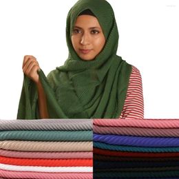 Ethnic Clothing BOHOWAII Wholesale 180CM Stripe Hijabs Femme Musulman Soft Cotton Scarf Girls Wrinkle Turban Head Wrap For Women