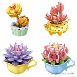 Blocks Succulent Plants Flower Potted Ornament Golden Orange Tree Decoration Desktop Building Blocks B Toys Gifts R230817